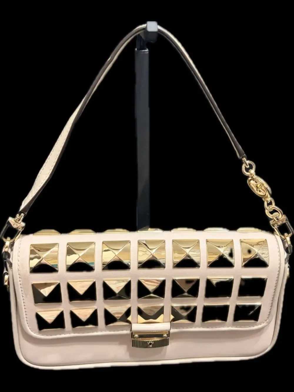 Michael Kors Cream Shoulder Bag with Gold Pyramid Studs Great Condition 11 by 7